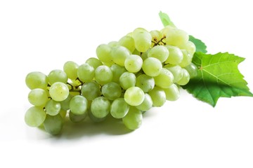 White Table Grapes isolated on white, selective focus
