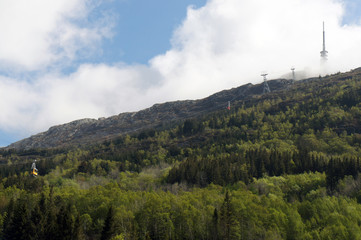 Aerial tramway to the television / radio tower on Ulriken top in Bergen, Norway