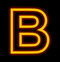 letter B neon lights outlined isolated on black