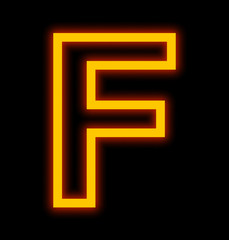 letter F neon lights outlined isolated on black
