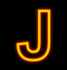 letter J neon lights outlined isolated on black