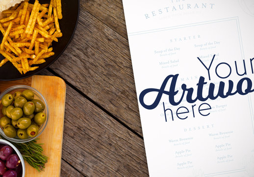 Menu on Table with Food Mockup 1