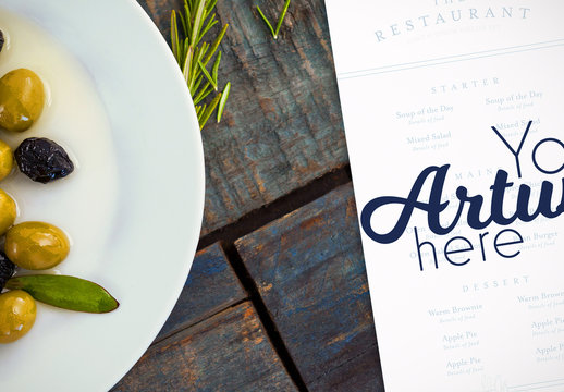 Menu on Table with Food Mockup 2
