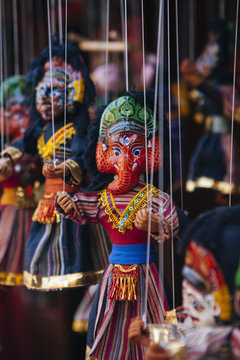 Puppets of hindu god/goddesses on sale at curio shops.