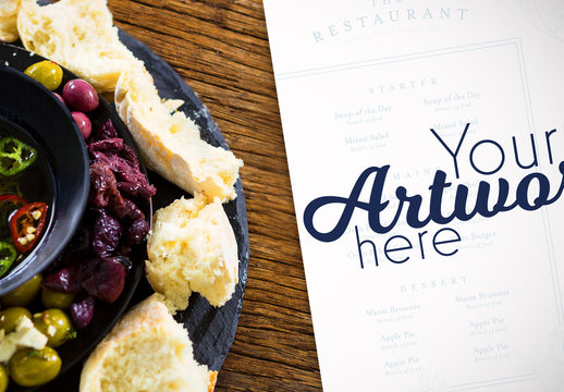 Menu on Table with Food Mockup 4