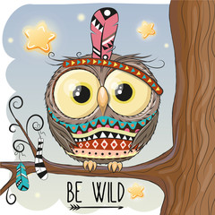 Fototapeta premium Cute Cartoon owl on a branch
