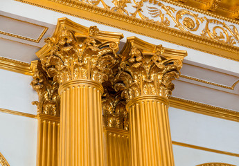 Top part of pillar, Greek-style columns with golden top