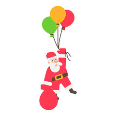 Cartoon santa hanging on baloons