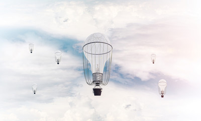 Flying hot air balloons in the air.