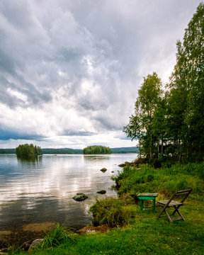 Swedish forest and lake at Glaskogen naturereserve in V&auml;rmland