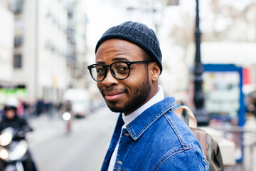African american man standing on the street.