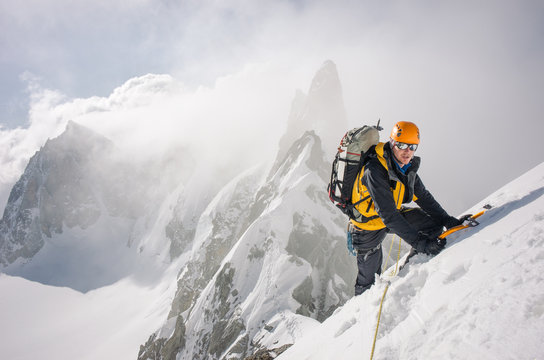 Mountaineer on high mountain expedition