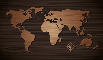 world map wooden on the wall wooden