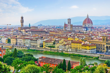 View of the city center in Florence on a sunny day. 
