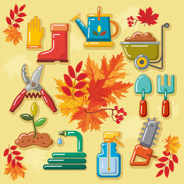 autumn agricultural icons with autumn leaves_1