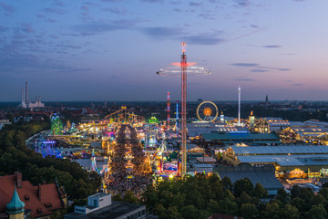 Aerial view of Oktoberfest from St. Paul Cathedral during sunset