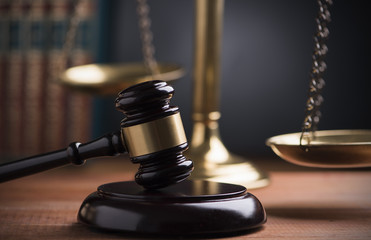 Law scales and wooden gavel