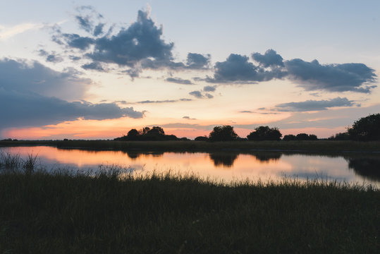 Sunset in african savanna during sundowner