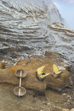Sulphur basket at Kawah Ijen crater.