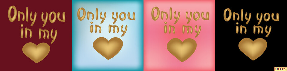 Golden glitter letters. Beautiful painted the letter. The golden heart. Romantic words of love. Unique vector letters. Calligraphy. 