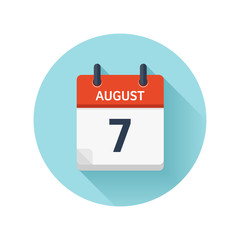 August 7. Vector flat daily calendar icon. Date and time, day, month 2018. Holiday. Season.
