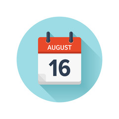 August 16. Vector flat daily calendar icon. Date and time, day, month 2018. Holiday. Season.