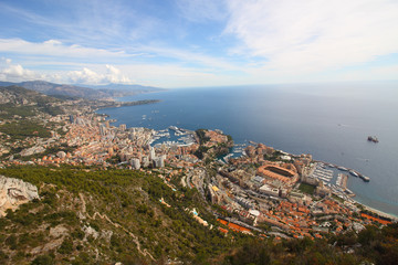 Aussicht auf Monaco von dem Berg La Turbie.