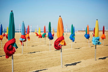 Colorful parasols on Deauville, Northern France, Europe