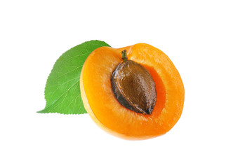 Half of fresh apricot on white background