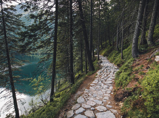 Rocky path near the Eye of Sea (Morskie Oko) lake at the Tatra Mointains in Poland