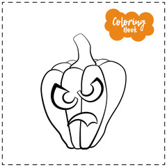 Vector outline illustration of a pumpkin lantern for Halloween with emotion on a white background