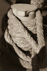 Rope on coil of vintage ship
