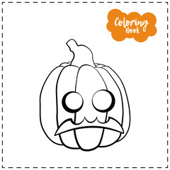 Vector outline illustration of a pumpkin lantern for Halloween with emotion on a white background