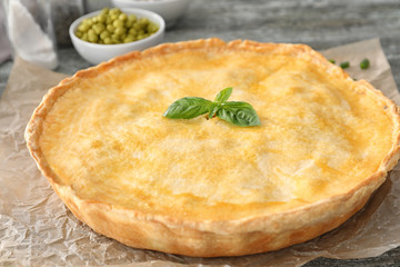 Delicious meat pie on parchment