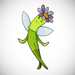 Cartoon of fantasy alive flower with wings