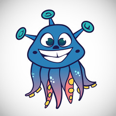 Cartoon of fantasy cute smiling creature with octopus parts