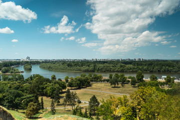 Naklejka premium View of Sava and Danube rivers from kalemegdan fortress in Belgrade, Serbia.