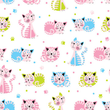 Seamless background with cats for kids