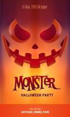 Fototapeta premium Halloween Party Design template, with scary pumpkin lantern and place for text