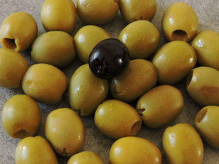 Black and green olives