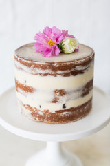 Close-up of Naked Cake with Flowers