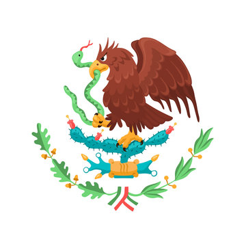 Mexican eagle isolated on white background. Mexico coat of arms. Heraldic symbol of Mexico.