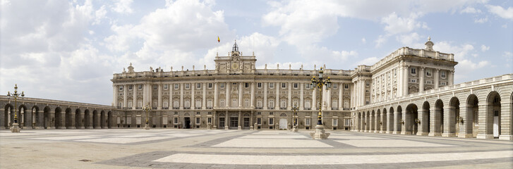 Fototapeta na wymiar Front view of Palacio real in Madrid, Spain. Panorama