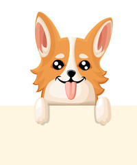 Vector illustration of cute dog Welsh Corgi. Nice puppy for greeting card, pet shop or veterinary clinics. Dog Welsh Corgi standing Web site page and mobile app design element.