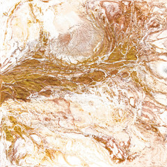 White and golden marble texture. Hand draw painting with marbled texture and gold and bronze colors. Gold marble background. Abstract marble pattern. Liquid painting, liquid technique