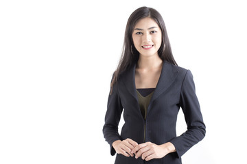 Asian Business Woman smiling, Woman stand and smile, isolated on white background, Woman working concept.