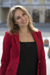 Portrait close up of young beautiful blonde woman