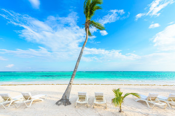 Relaxing on sun lounger at Akumal Beach - Riviera Maya - paradise beaches at Cancun, Quintana Roo, Mexico - Caribbean coast - tropical destination for vacation