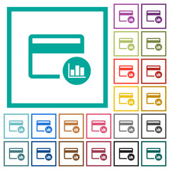 Credit card transaction reports flat color icons with quadrant frames