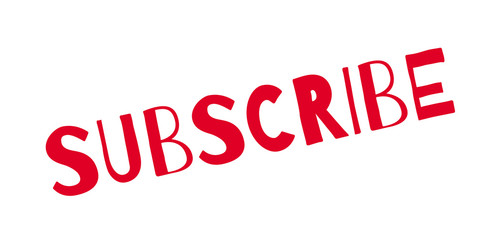 Subscribe rubber stamp. Grunge design with dust scratches. Effects can be easily removed for a clean, crisp look. Color is easily changed.
